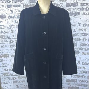 Vtg Black Velvet Oxford Coat Women’s L Silk‎ Blend Lining Long Poets Jacket